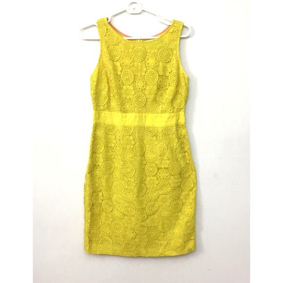 BODEN Yellow Floral Lace Sleeveless Sheath Dress Size 6R - Picture 2 of 8